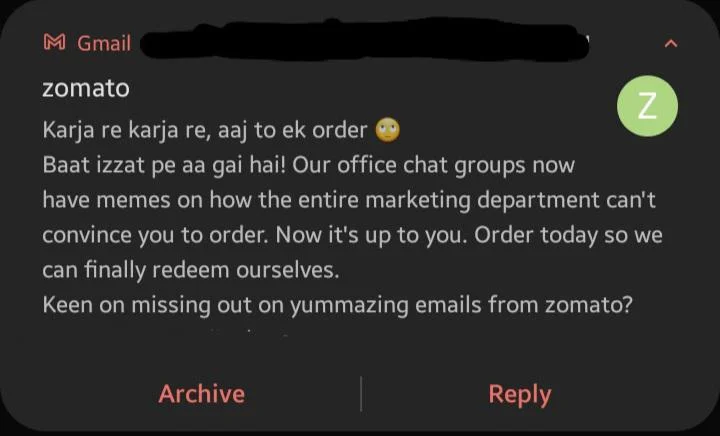 zomato marketing strategy - email and notifications