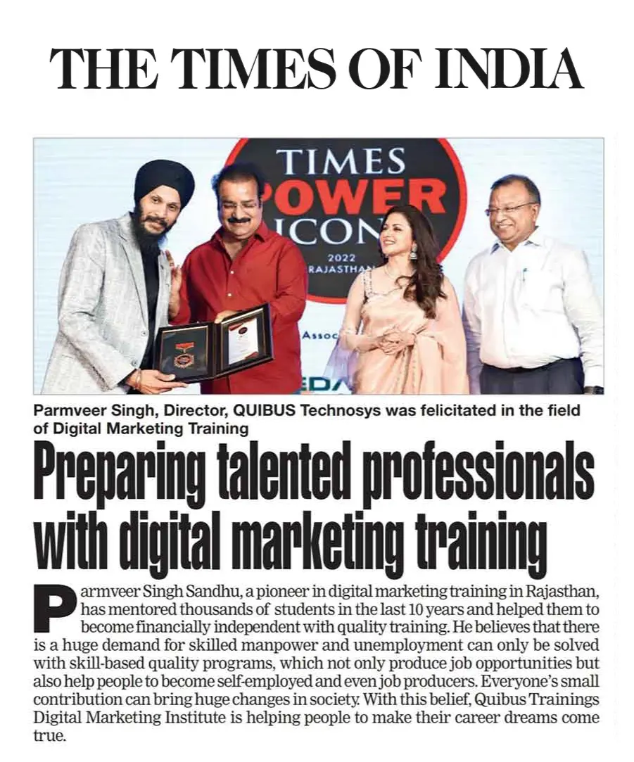Times Power Icon Awards in Digital Marketing, Coverage in TOI News Paper