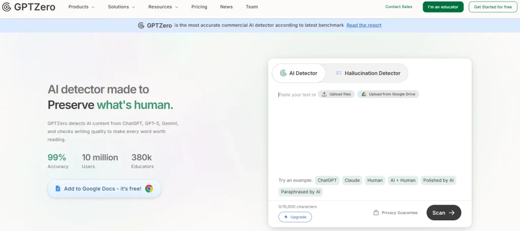 GPTZero is the Best AI Text Detector for Students and Teachers