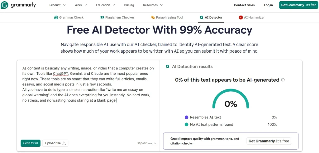 Grammarly AI Detector is the Best Detector for Writers