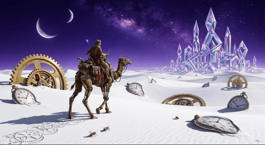 Surreal Clockwork Desert AI Image Prompt