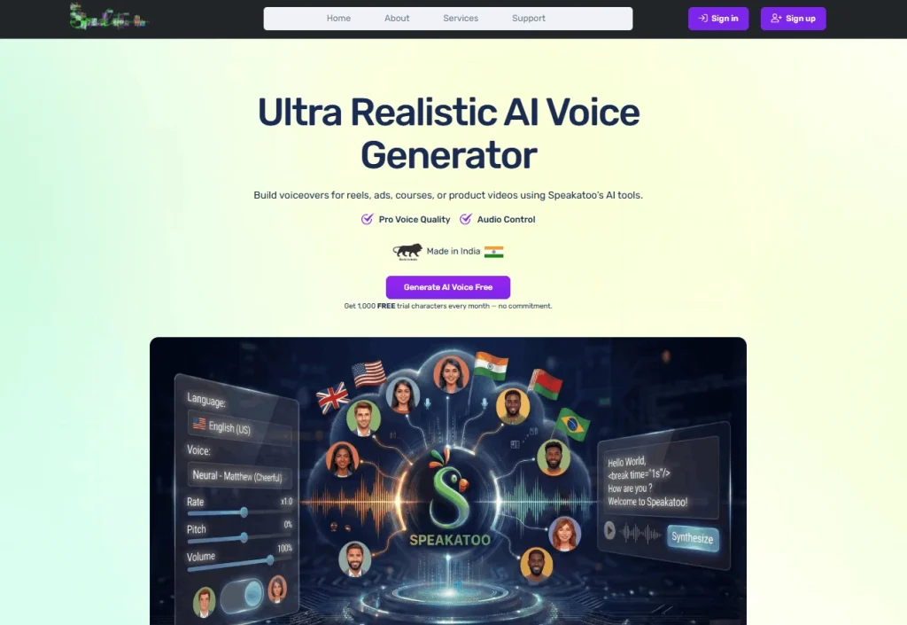 Speakatoo is Best Text to Speech AI Tools for Indian Regional Languages
