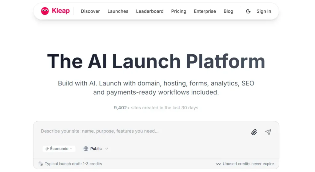 Kleap is Best free AI Website Builder for Speed and Code Export