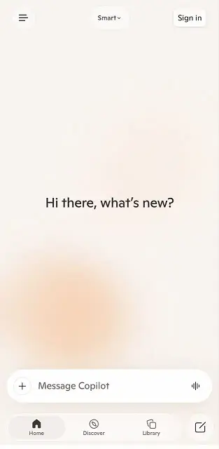 Microsoft Copilot app Home Screen in Mobile